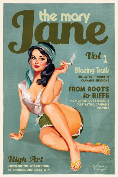 The Whiskey Ginger: Mary Jane Retro Vintage Pinup Cannabis Art by The Whiskey Ginger