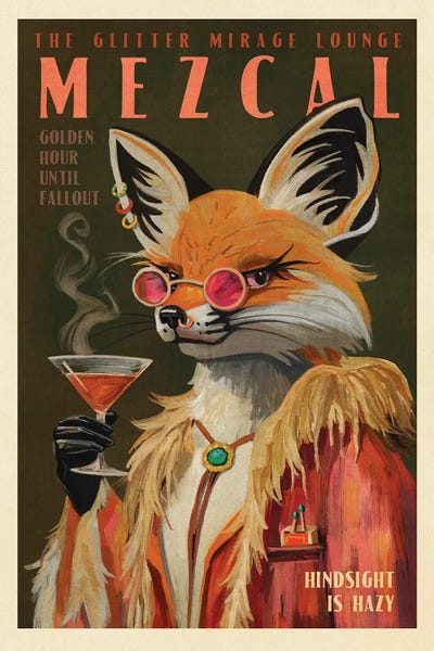 International Cuisine: Mezcal Fox Print. Vintage Alcohol Posters by The Whiskey Ginger