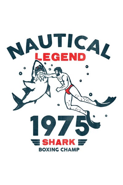 Boxing: Nautical Legend 1975: Funny Shark Boxing Art by The Whiskey Ginger