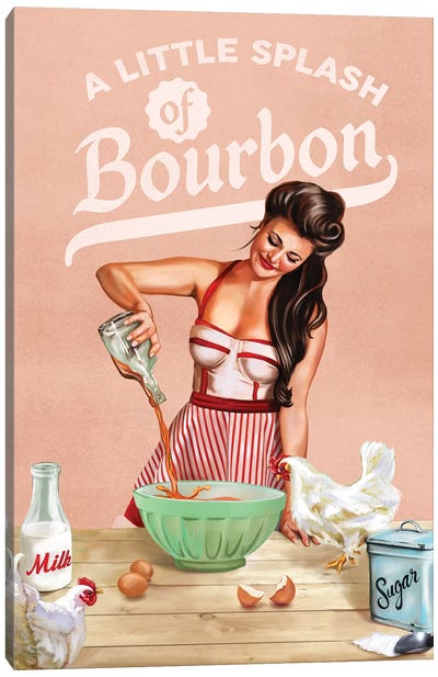 Bourbon Chickens Pinup Canvas Art Print - Drink & Beverage Art