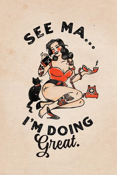 Liquor: See Ma Poster Funny Vintage Pinup Girl A Cat by The Whiskey Ginger