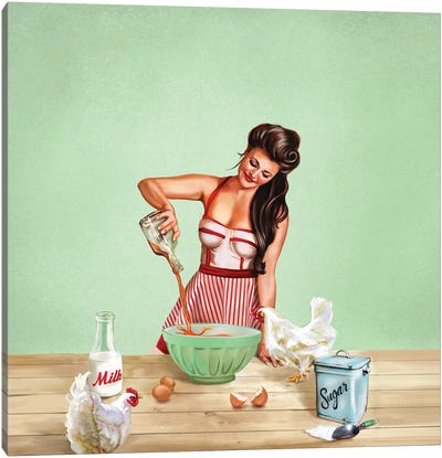 Bourbon Chickens Pinup Tray Canvas Art Print - Vintage Kitchen Posters