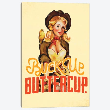 Buck Up Buttercup Yellow Canvas Print #TWG21} by The Whiskey Ginger Canvas Art