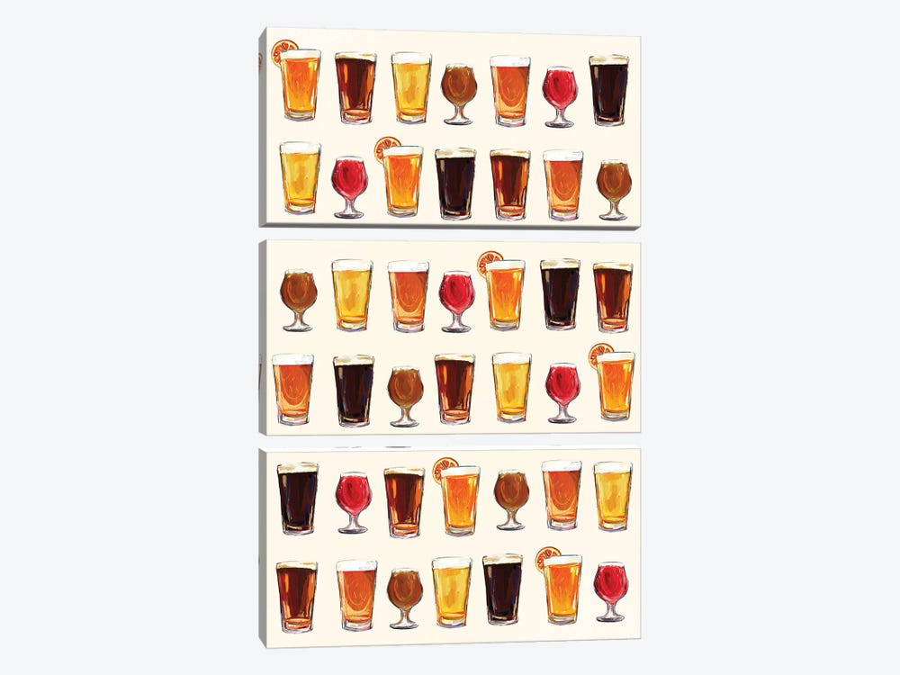 Craft Beer Pattern by The Whiskey Ginger 3-piece Canvas Art Print