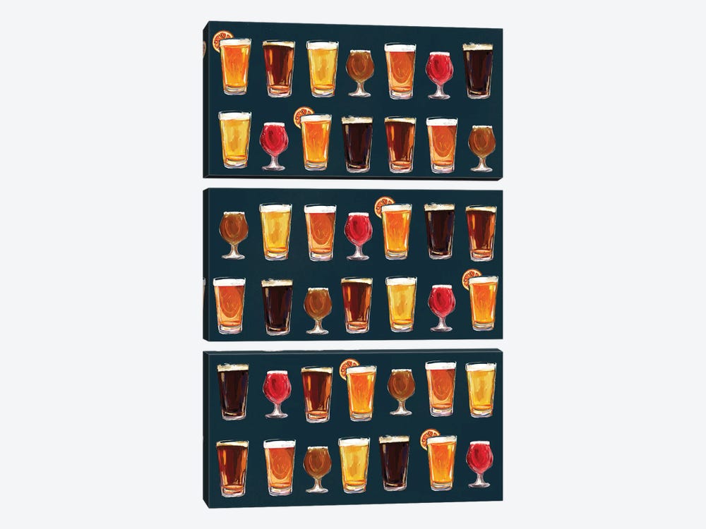 Craft Beer Pattern Dark by The Whiskey Ginger 3-piece Canvas Artwork