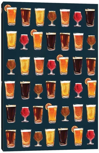 Craft Beer Pattern Dark Canvas Art Print - Winery/Tavern