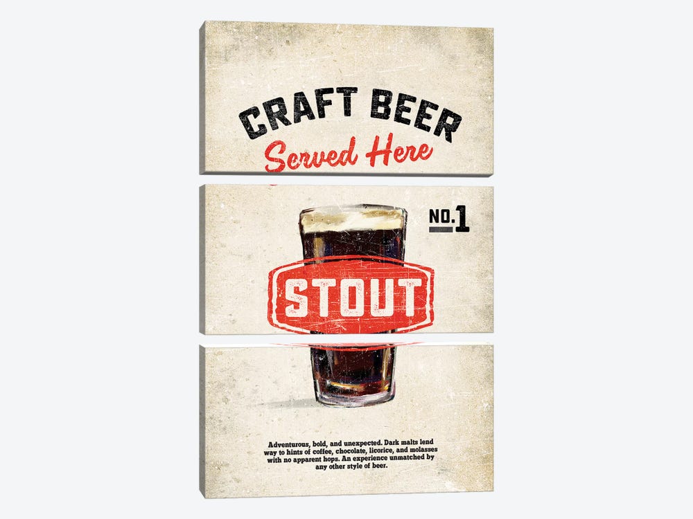Craft Beer Stout Vintage Sign by The Whiskey Ginger 3-piece Canvas Wall Art