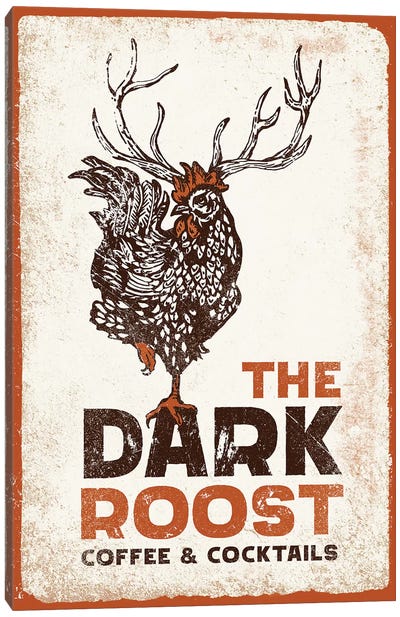 Dark Rooster Burnt Orange Canvas Art Print - Food & Drink Typography