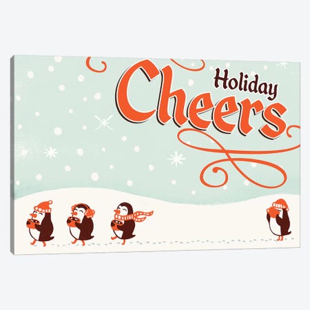 Holiday Cheers Penguins Cocoa Canvas Print #TWG39} by The Whiskey Ginger Canvas Art Print