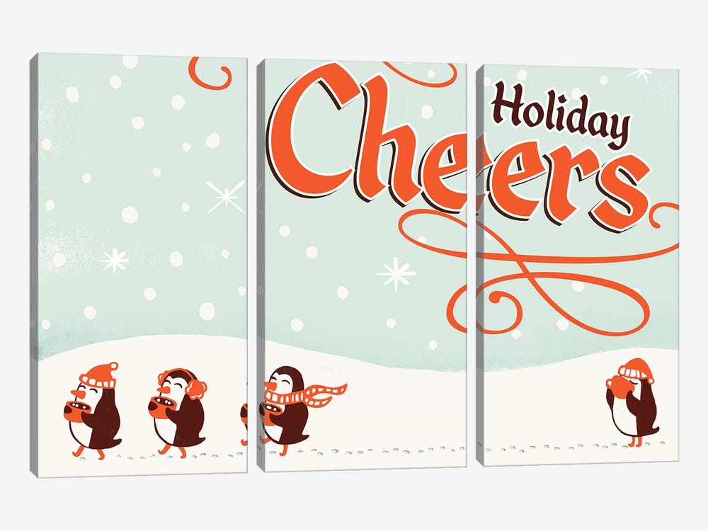 Holiday Cheers Penguins Cocoa by The Whiskey Ginger 3-piece Canvas Print