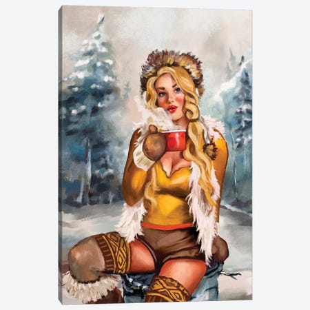Apres Ski Gold Cocoa Pinup Canvas Print #TWG3} by The Whiskey Ginger Canvas Print