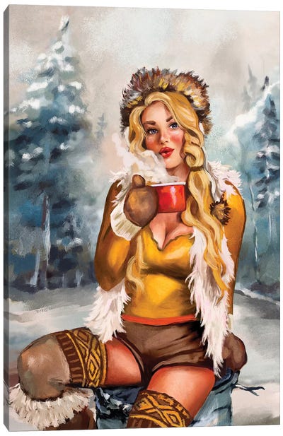 Apres Ski Gold Cocoa Pinup Canvas Art Print - The Whiskey Ginger