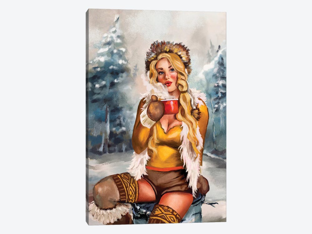 Apres Ski Gold Cocoa Pinup by The Whiskey Ginger 1-piece Canvas Art Print