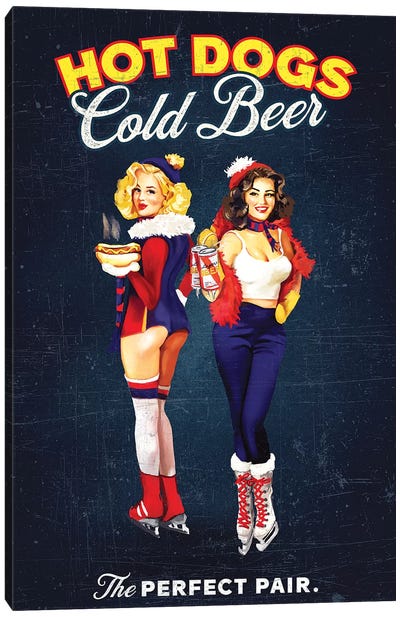 Hot Dogs Beer Hockey Canvas Art Print - Vintage Posters