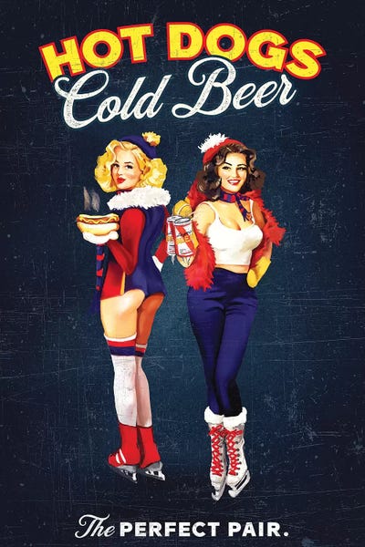 Vintage Kitchen Posters: Hot Dogs Beer Hockey by The Whiskey Ginger