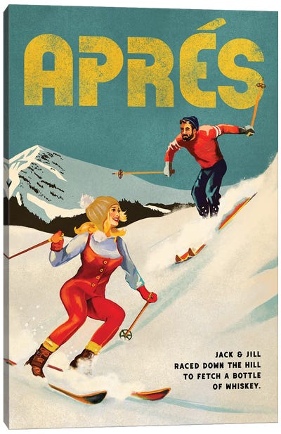 Apres Ski Jack And Jill Whiskey Canvas Art Print - Vintage Décor
