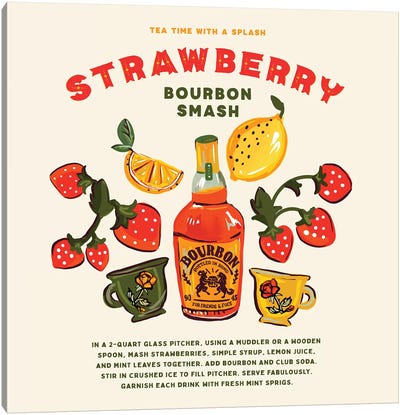 Strawberry Bourbon Recipe Canvas Art Print - Vintage Kitchen Posters