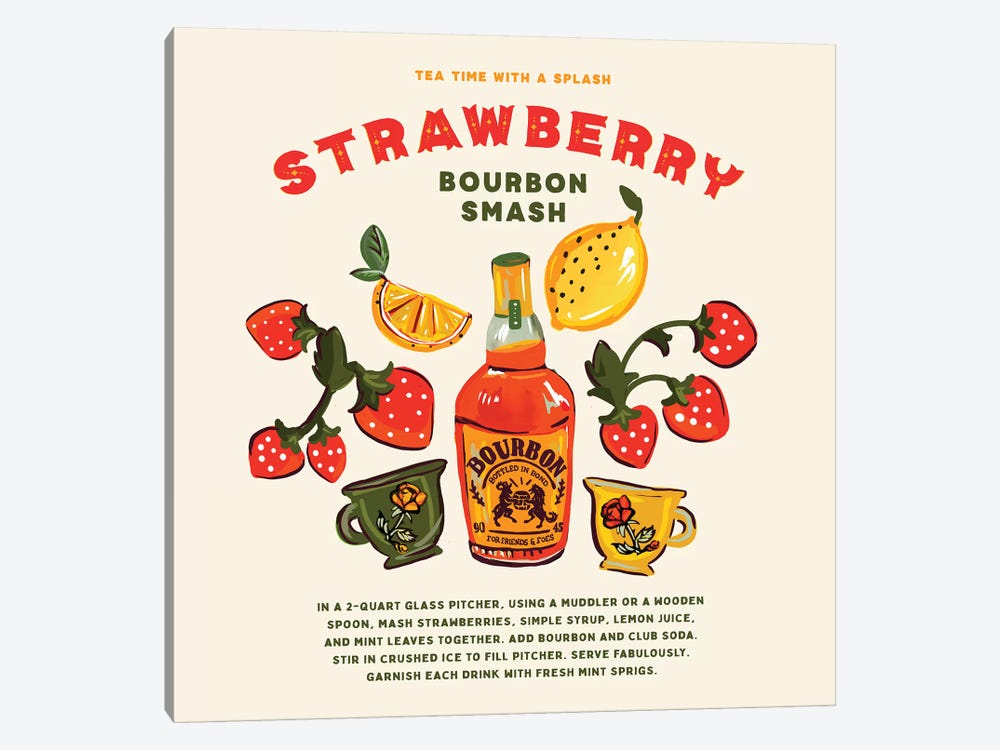 Strawberry Bourbon Recipe by The Whiskey Ginger 1-piece Canvas Artwork