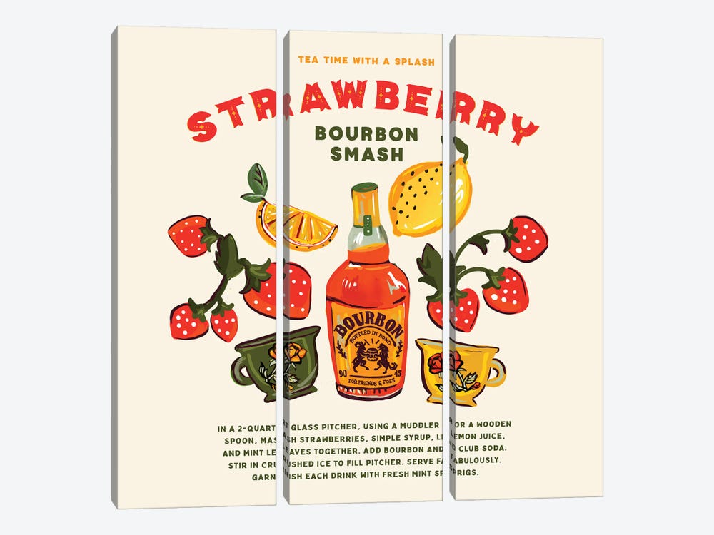 Strawberry Bourbon Recipe by The Whiskey Ginger 3-piece Canvas Wall Art