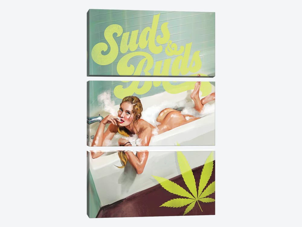 Suds Buds Cannabis Risque by The Whiskey Ginger 3-piece Canvas Art Print