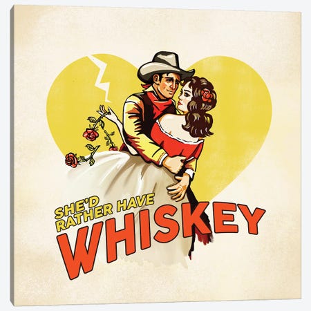 Western Rather Have Whiskey Canvas Print #TWG85} by The Whiskey Ginger Art Print