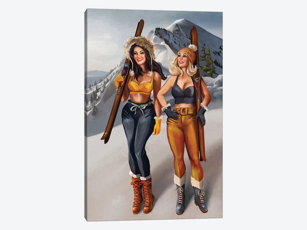 Apres Ski Navy Gold Ski Girls by The Whiskey Ginger 1-piece Canvas Art