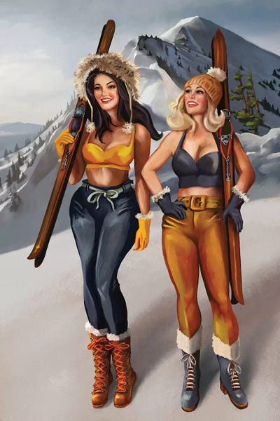 Vintage Posters: Apres Ski Navy Gold Ski Girls by The Whiskey Ginger