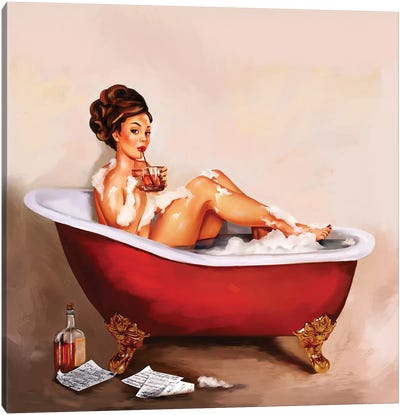 Whiskey Neat Bath Pinup Canvas Art Print - The Whiskey Ginger