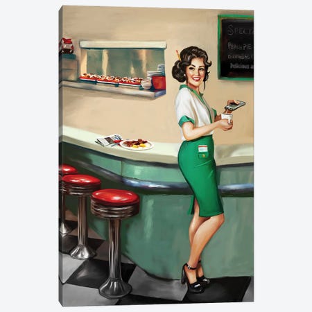 Diner Waitress Canvas Print #TWG93} by The Whiskey Ginger Canvas Print