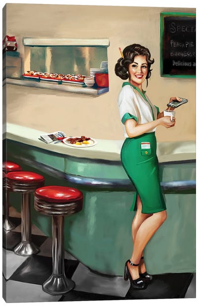 Diner Waitress Canvas Art Print - Cafe Art