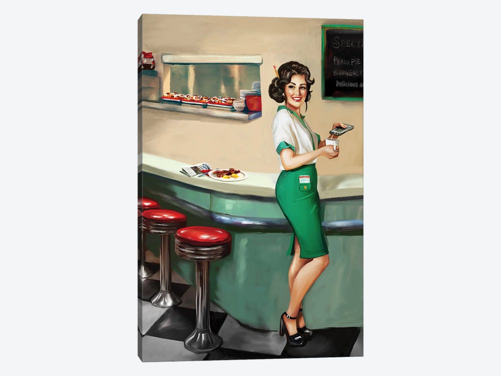 Diner Waitress by The Whiskey Ginger 1-piece Canvas Art Print