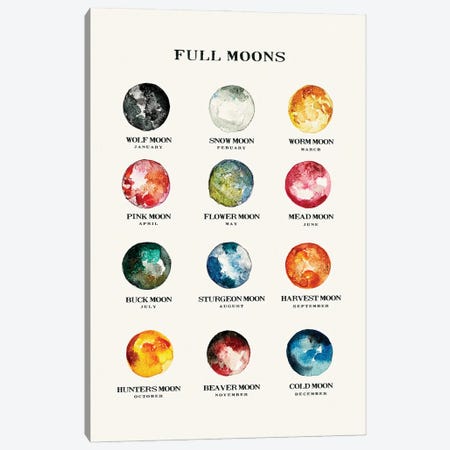 Full Moons Chart Watercolor Canvas Print #TWG94} by The Whiskey Ginger Canvas Artwork