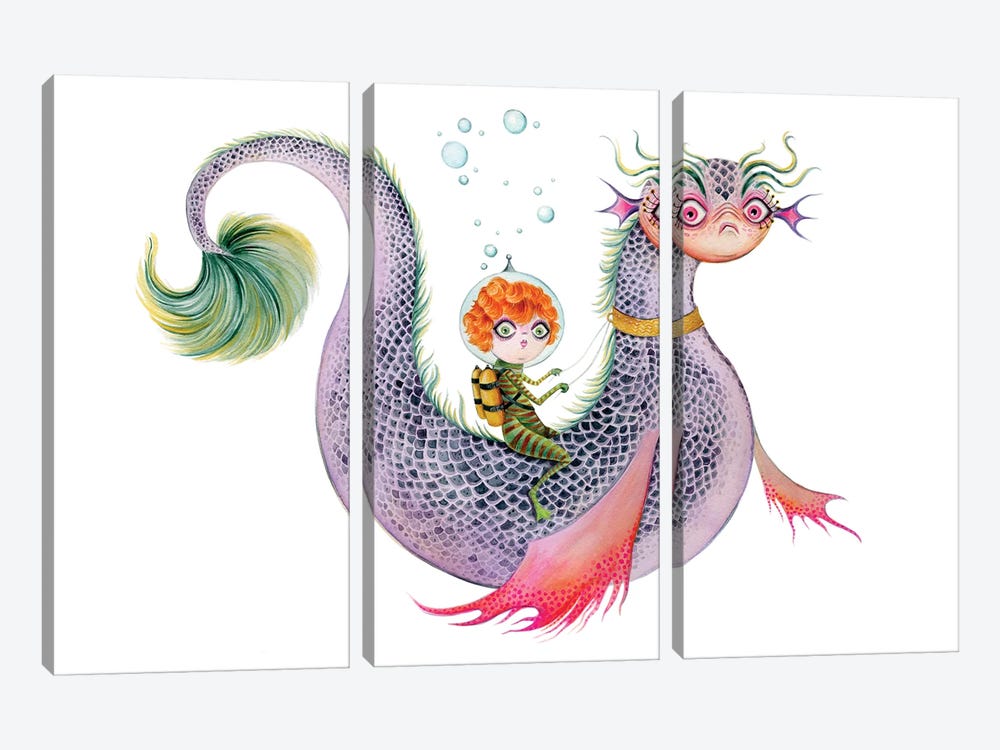 Underwater Monster Rider by TDow Thomas 3-piece Canvas Wall Art