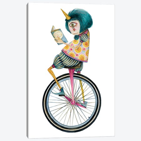 Cyclops On A Unicycle Reading About Stuff & Things Canvas Print #TWT30} by TDow Thomas Canvas Wall Art