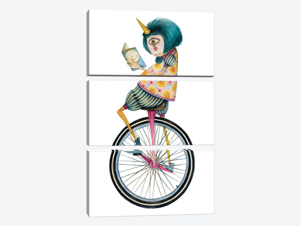 Cyclops On A Unicycle Reading About Stuff & Things by TDow Thomas 3-piece Canvas Art Print