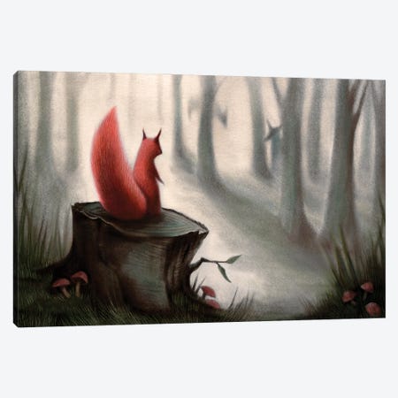 Little Red Riding Squirrel Canvas Print #TWT58} by TDow Thomas Canvas Artwork