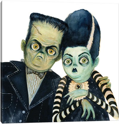 Frank & His Bride Canvas Art Print - Frankenstein
