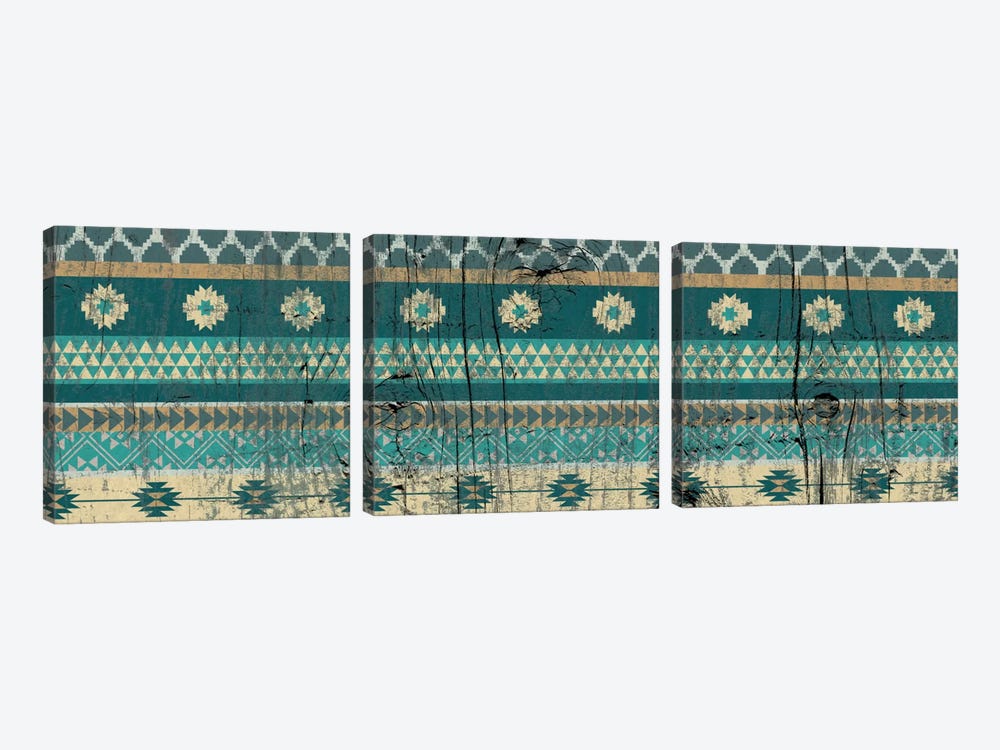 Teal Tribal Pattern on Wood by 5by5collective 3-piece Canvas Wall Art