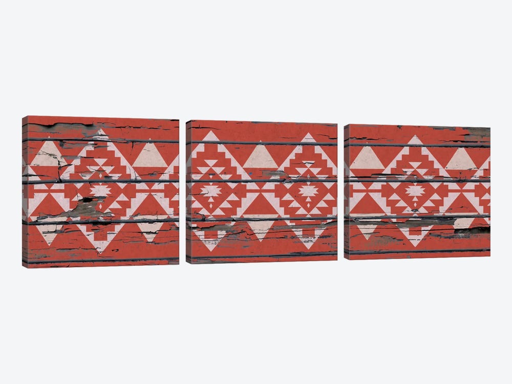 Red Tribal Pattern on Wood by 5by5collective 3-piece Art Print