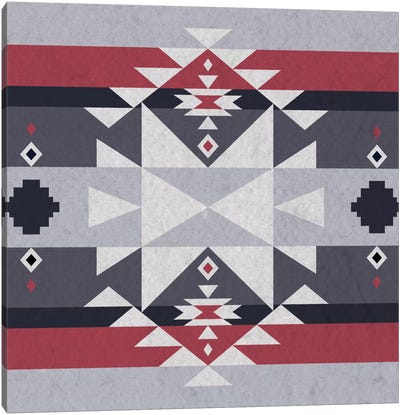 Grey, Black & Red Tribal Pattern II Canvas Art Print - Textiles Collection