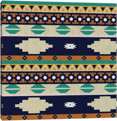 Calm Blue Tribal Pattern Canvas Art Print - Textiles Collection