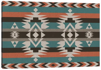 Teal & Orange Tribal Pattern I Canvas Art Print - Textiles Collection
