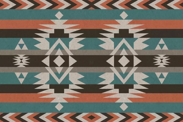 Textiles Collection: Teal & Orange Tribal Pattern I by 5by5collective