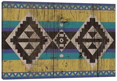 Blue & Yellow Tribal Pattern on Wood Canvas Art Print - Patterns