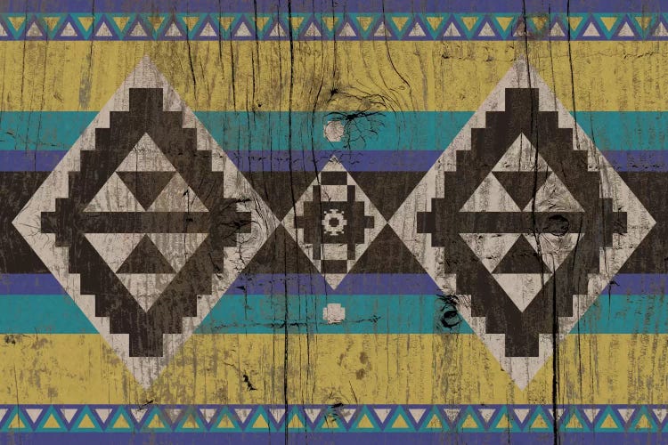 Blue & Yellow Tribal Pattern on Wood by 5by5collective wall art