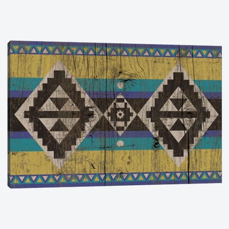Blue & Yellow Tribal Pattern on Wood Canvas Print #TXT34} by 5by5collective Art Print