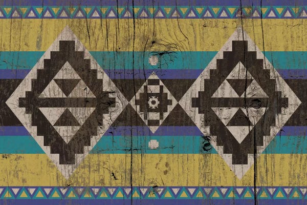 Tribal Inspired Patterns: Blue & Yellow Tribal Pattern on Wood by 5by5collective