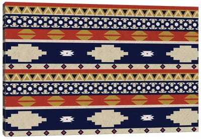 Blue & Orange Tribal Pattern II Canvas Art Print - Textiles Collection