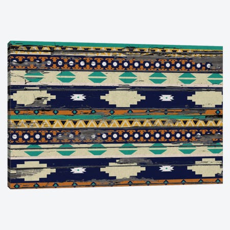 Blue, Beige & Yellow Tribal Pattern on Wood Canvas Print #TXT37} by 5by5collective Canvas Art Print