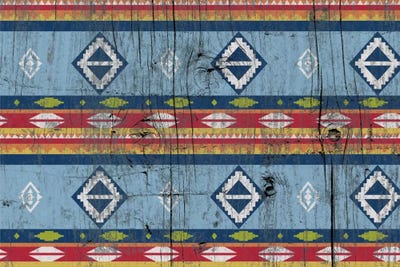 Blue & Red Tribal Pattern on Wood by 5by5collective art print